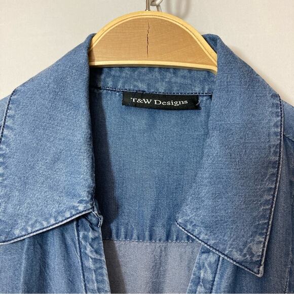 T&W Designs Tencel Lightweight Denim Cross Over Wrap Handkerchief Blouse Top - Picture 4 of 12